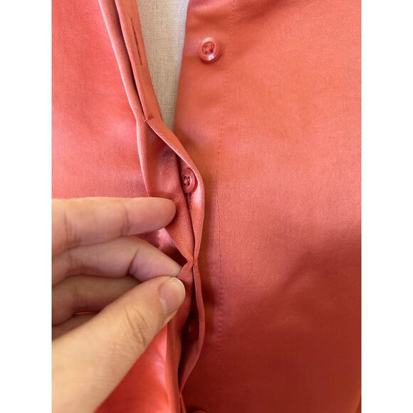 Express Portofino Relaxed Burnt Orange Satin Button Down Blouse - Picture 2 of 7